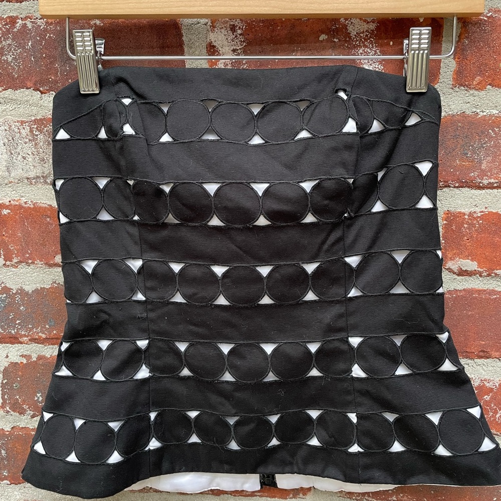 White House Black Market black white circle print strapless corset top Size 2